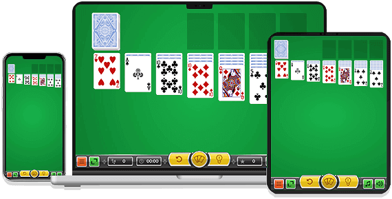 Responsive solitaire game on mobile, tablet, and laptop screen.