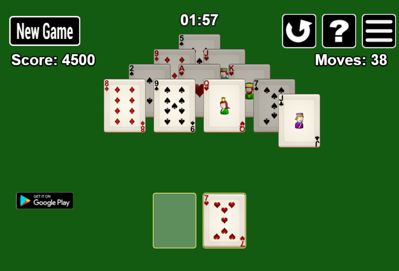 screenshot pyramid solitaire tiger studio game