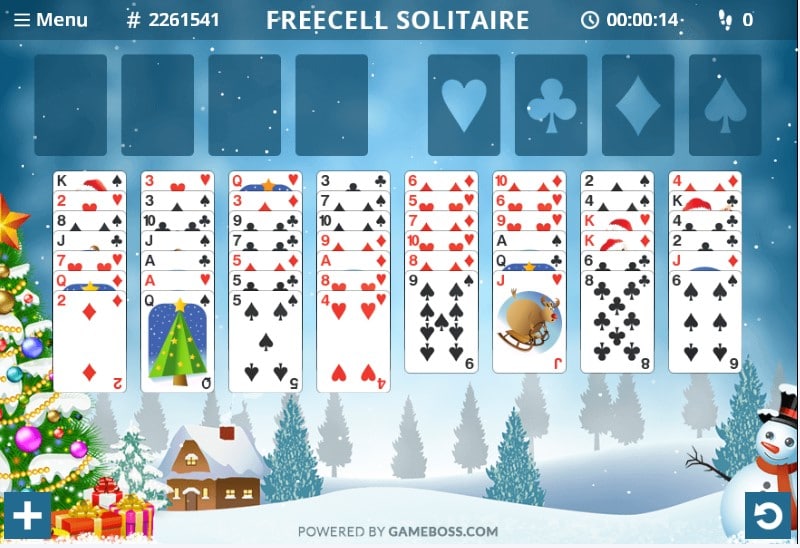 screenshot of freecell christmas solitaire game